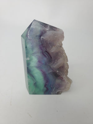 Rainbow fluorite tower w/quartz druzy