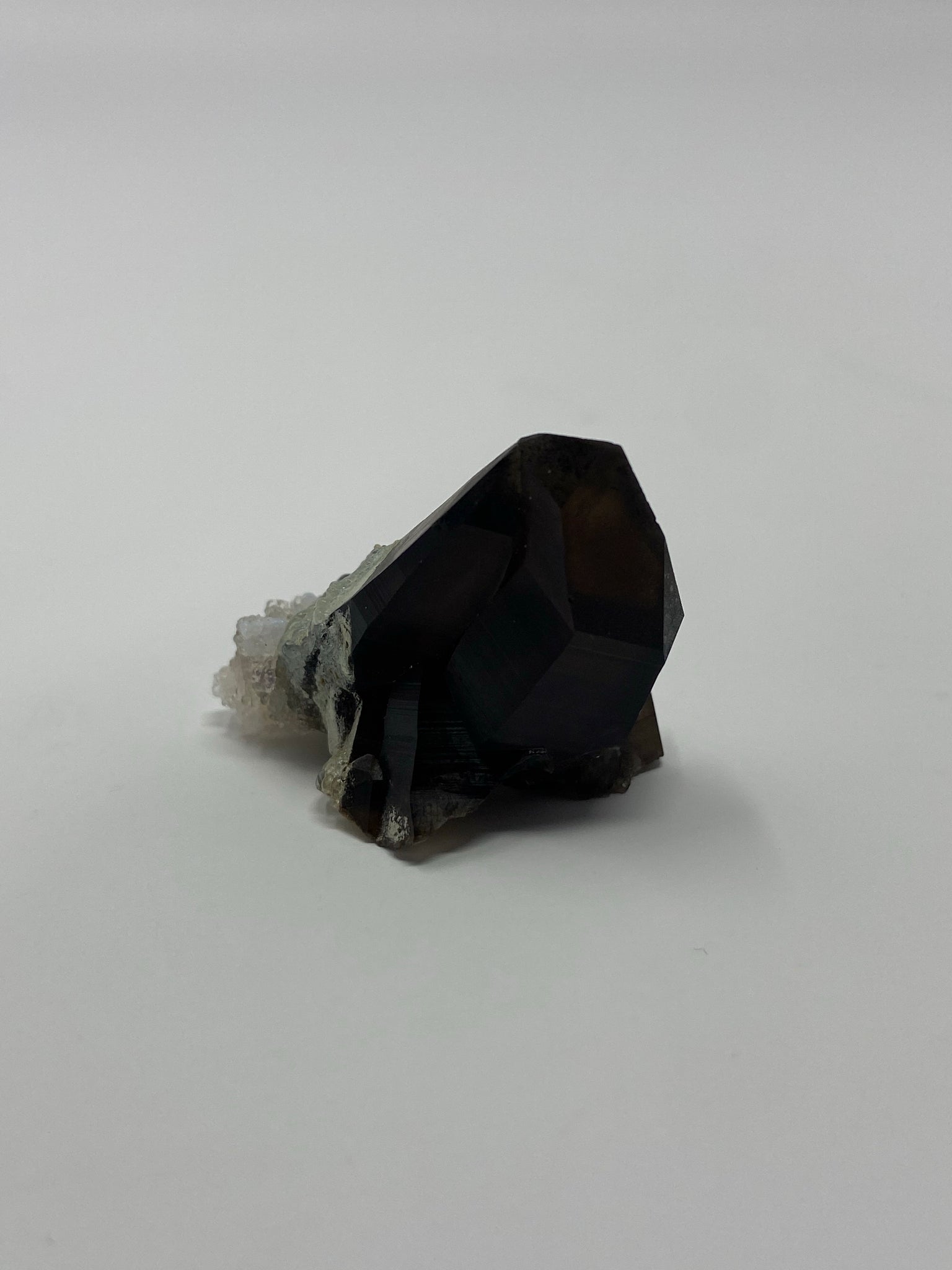 Self standing Smoky Quartz with Hyalite Opal