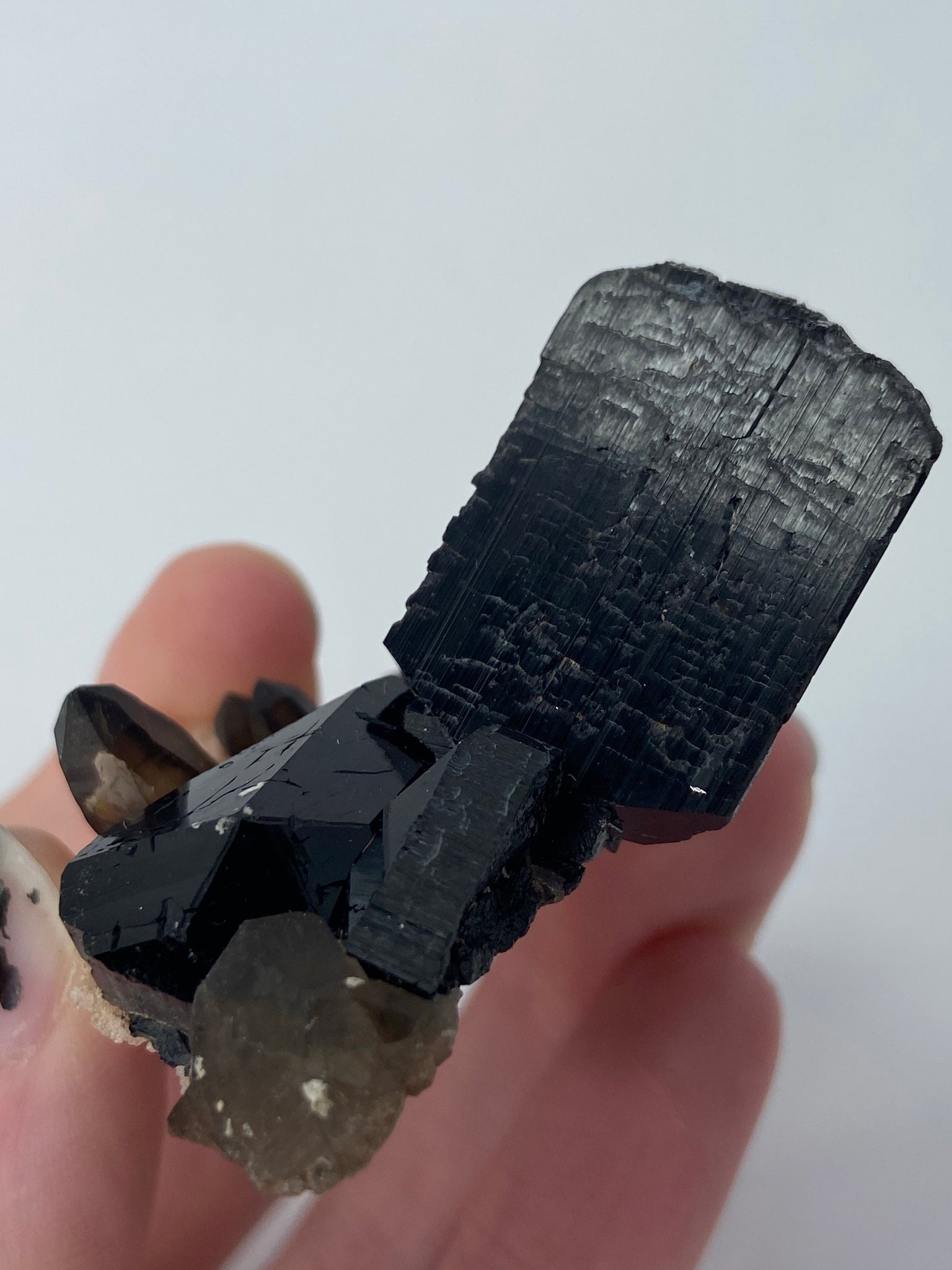 Schorl Black Tourmaline, Dark Smoky Quartz & Hyalite Opal