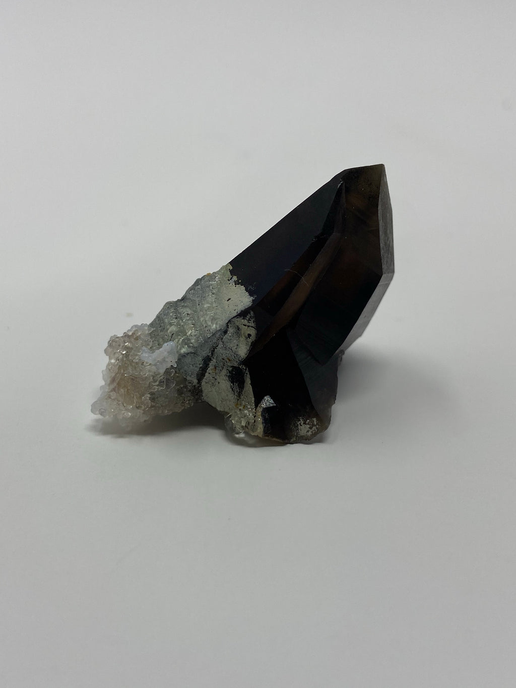 Self standing Smoky Quartz with Hyalite Opal