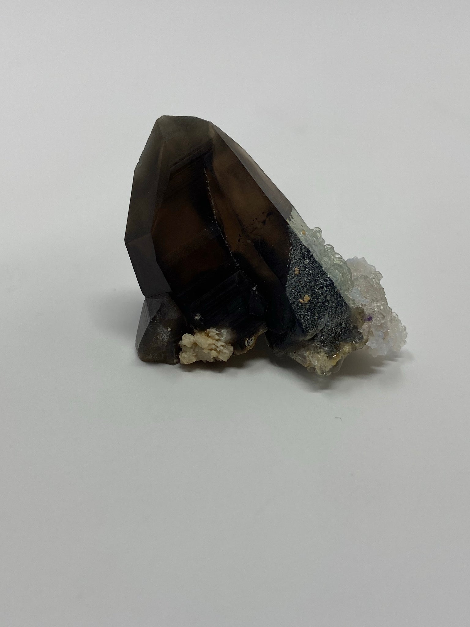 Self standing Smoky Quartz with Hyalite Opal