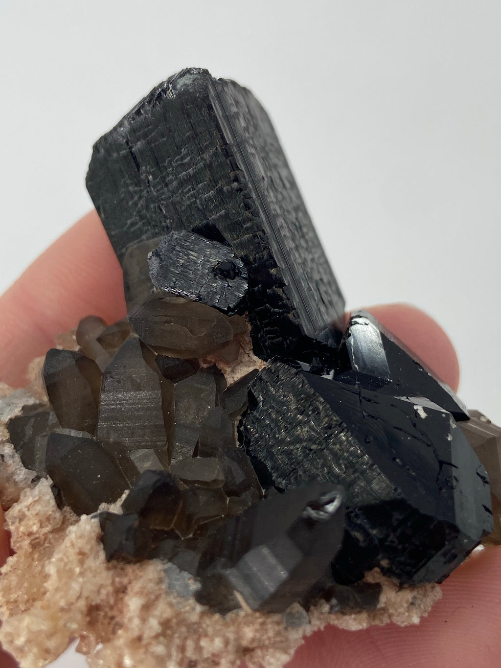 Schorl Black Tourmaline, Dark Smoky Quartz & Hyalite Opal